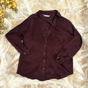 Zara Satin Blouse made in Turkey Maroon with gold chain links